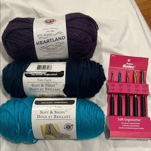 Various Brand Yarn Skeins with Susan Bates Crochet Hooks